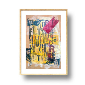 Technique mixte : encres & impression en typographie (plomb & bois) sur presse semi-mécanique. Tirage unique. Taille du visuel : 37 x 56 cm Encadrement : 50 x 70 cm cadre en bois noir avec sous-verre Signé au crayon | Certificat d'authenticité